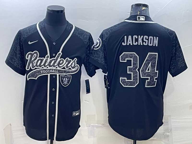 Mens Las Vegas Raiders #34 Bo Jackson Black Reflective Limited Stitched Football Jersey->las vegas raiders->NFL Jersey